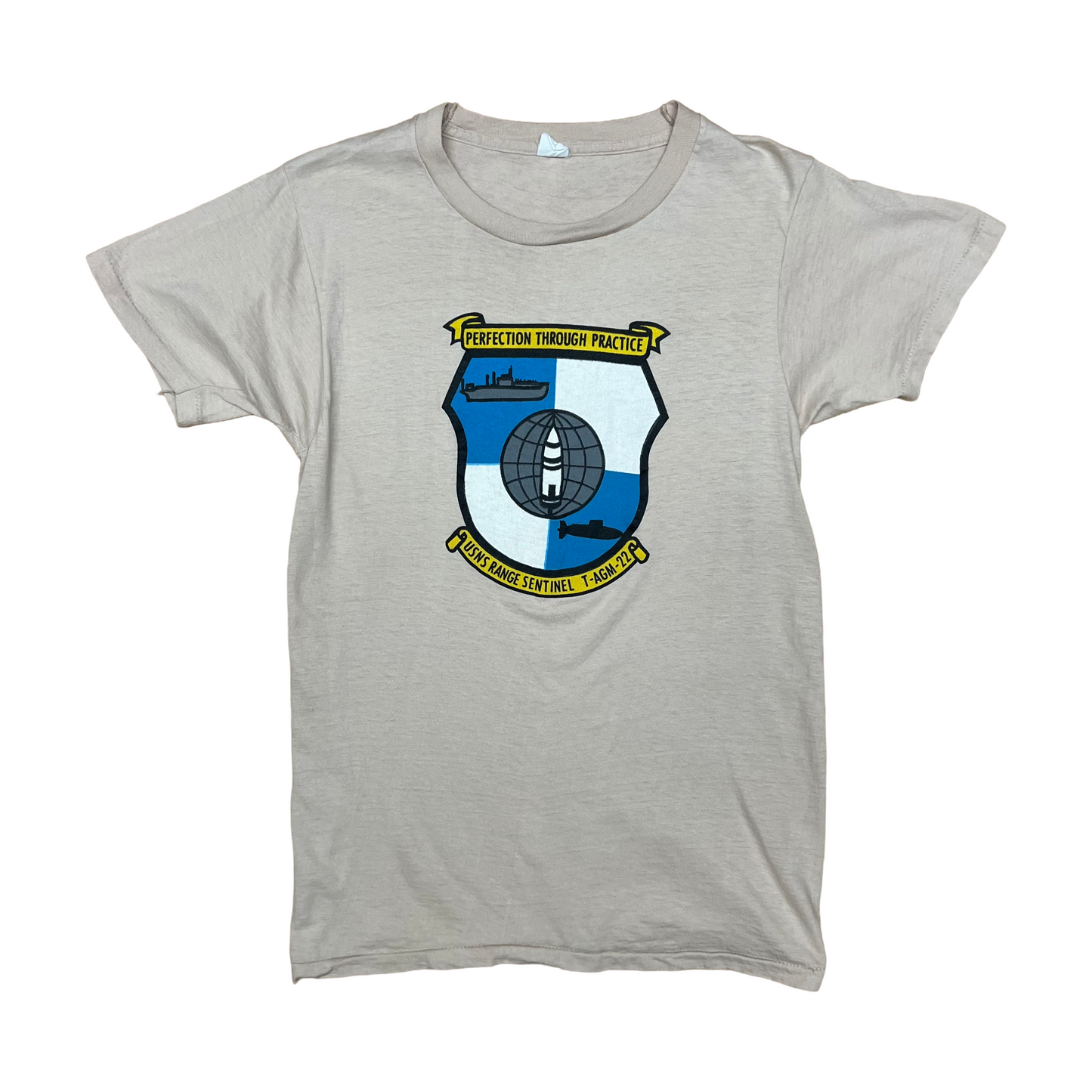 Vintage ~1980s USNS Range Sentinel T-AGM-22 Tee - X-Small - Beige