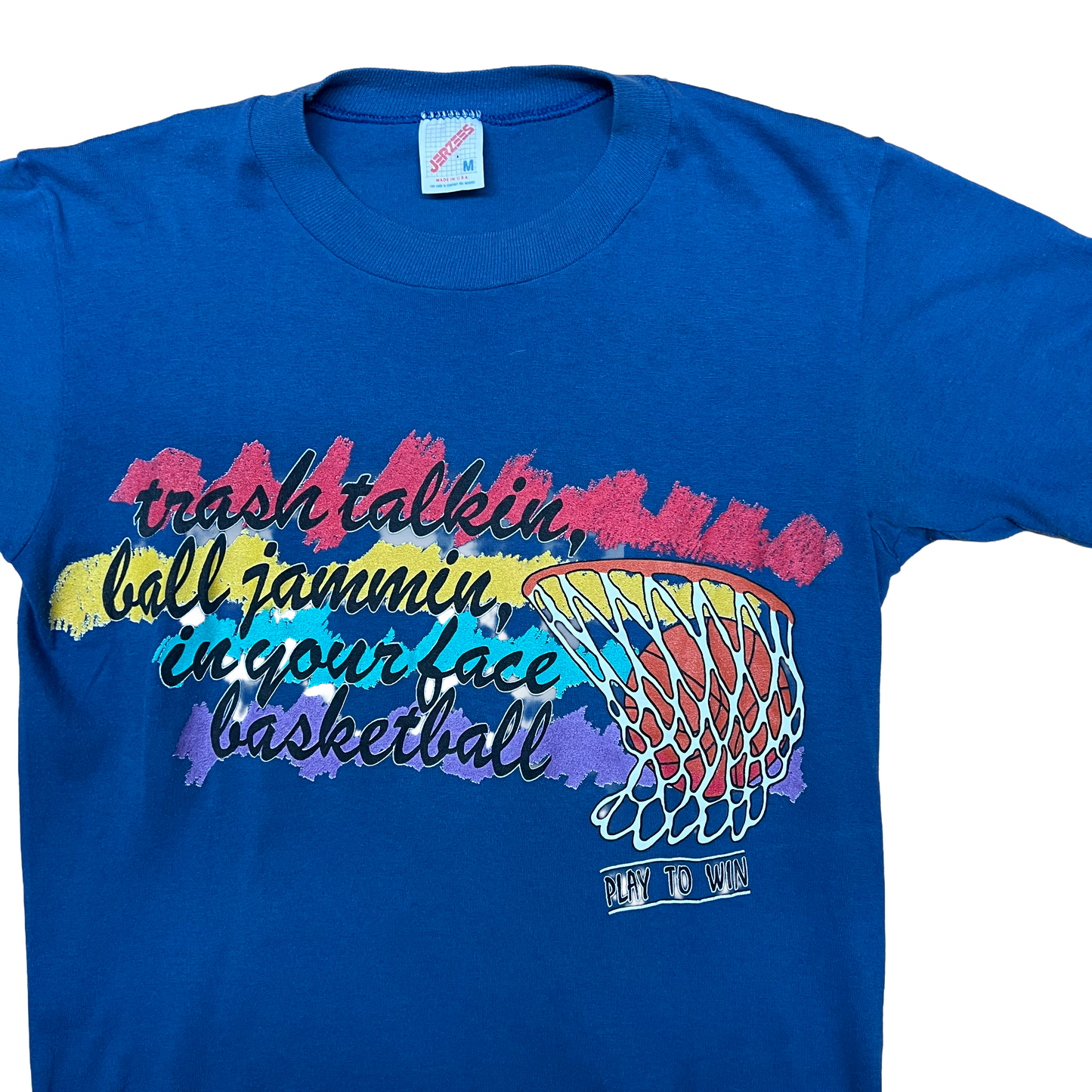 Vintage ~1990s Trash Talkin' Basketball Tee - Small - Blue