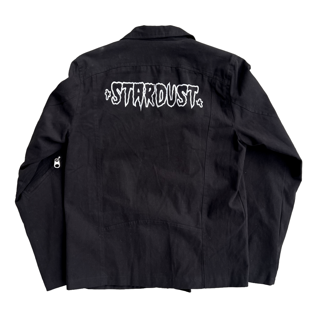 Stardust Bat / Cramps Text Kill City Screenprinted Moto Jacket 041 & 044 Black / Metallic Silver