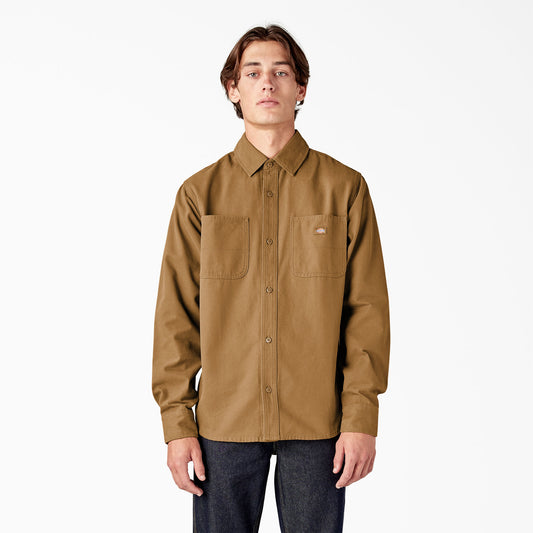 Dickies Duck Canvas Relaxed Fit Long Sleeve Utility Shirt Stonewashed Brown Duck