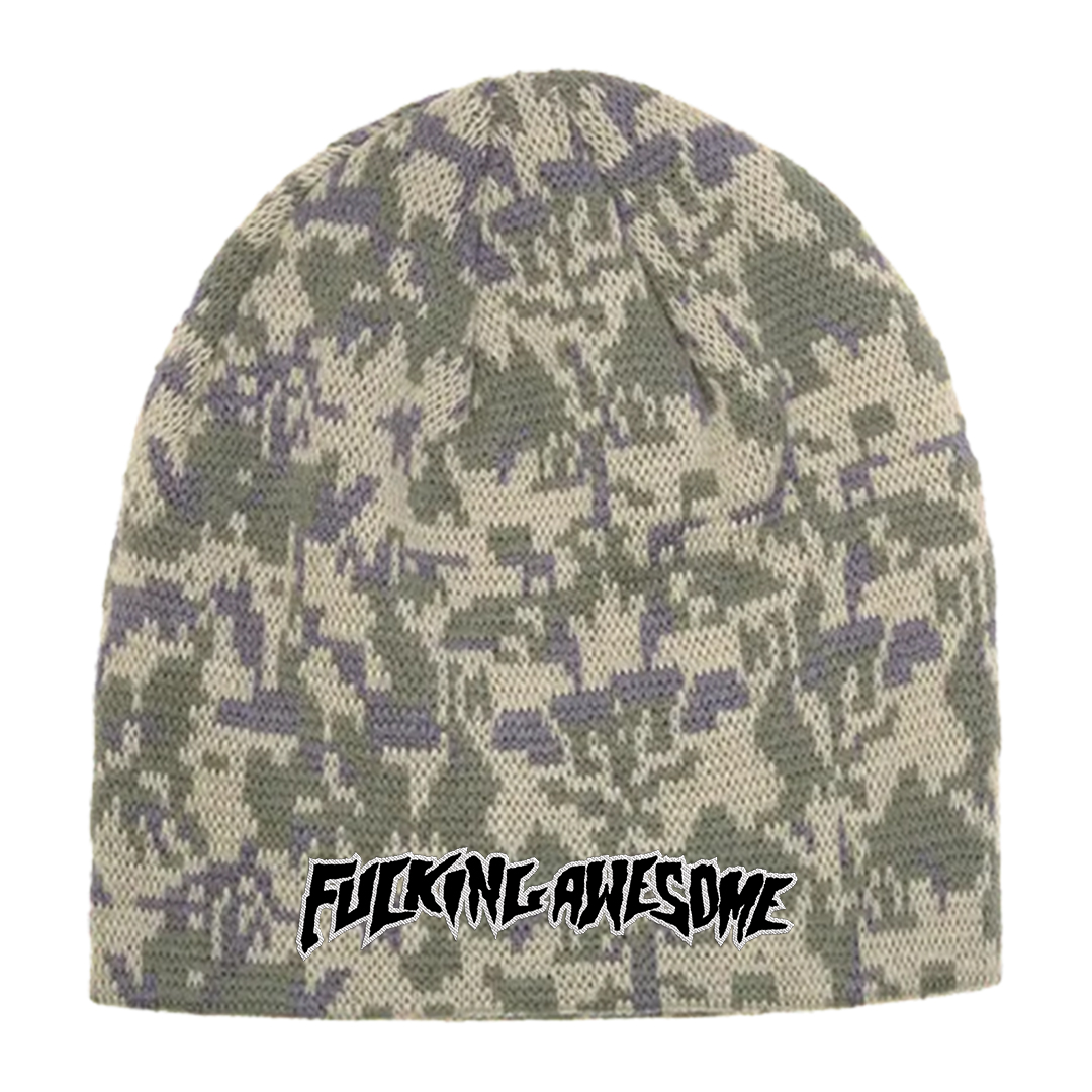 Fucking Awesome Embroidered Stamp Logo Skully Beanie Sienna Camo