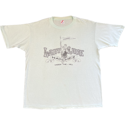 Vintage 1980s Lady Luck Casino Tee - Large - Grey