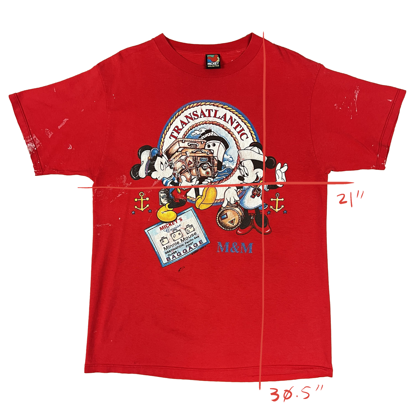 Vintage 1990s Mickey & Minnie Transatlantic Tee - Medium - Red