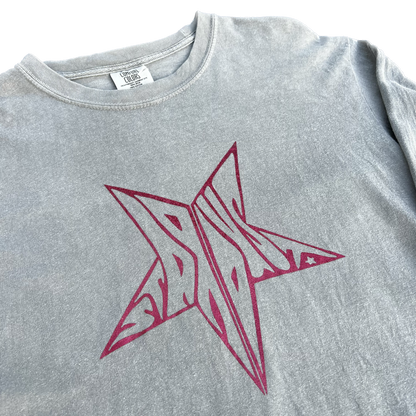 Stardust Skate Shop Red Shimmer Star Long Sleeve Tee 026 - Bleached Pepper Grey - 6.1 oz