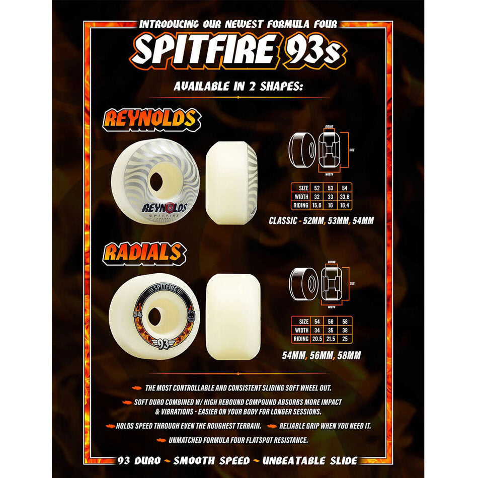 Spitfire Formula Four Radials 54mm 93d Set Of 4 Skateboard Wheels