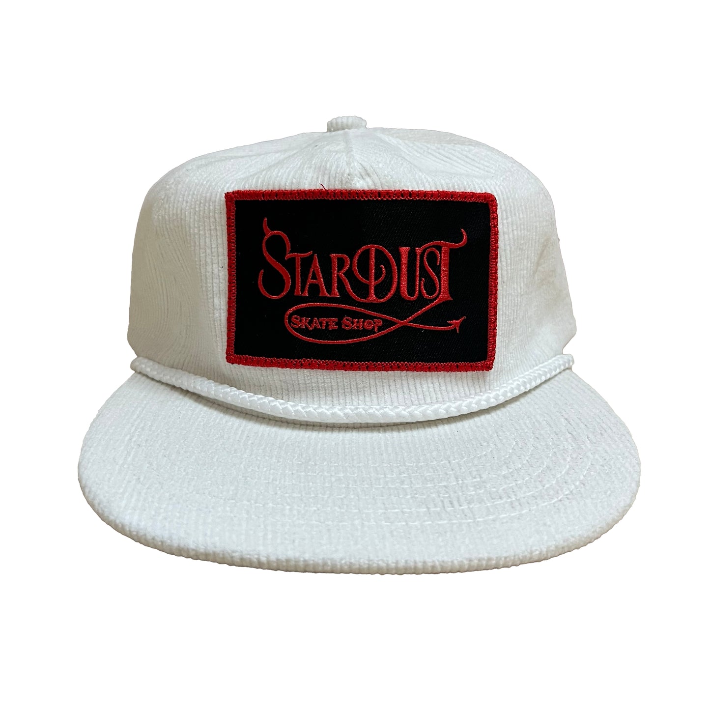 Stardust Devil's Wanderlust Patch Corduroy Snapback Hat 002 White / Red / Black