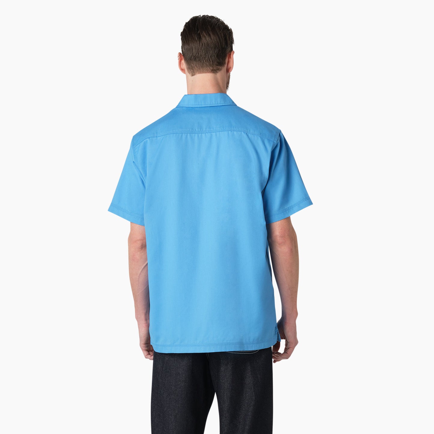 Dickies Relaxed Fit Contrast Stitch Short Sleeve Work Shirt Azure Blue