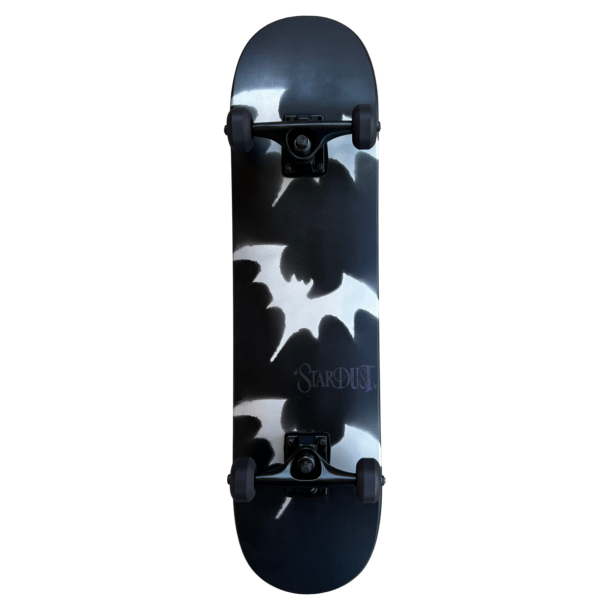 Stardust Skate Shop Tri-Bat Wanderlust Mid Size Pre-Built Complete Entry Level Skateboard 7.75" x 31.25" Flat Black / Metallic Silver / Purple Shimmer