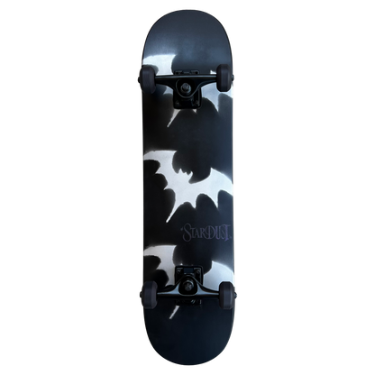 Stardust Skate Shop Tri-Bat Wanderlust Mid Size Pre-Built Complete Entry Level Skateboard 7.75" x 31.25" Flat Black / Metallic Silver / Purple Shimmer