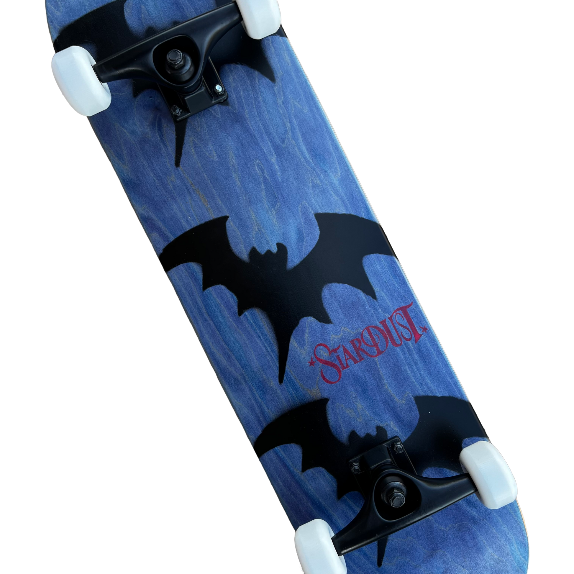 Stardust Skate Shop Tri-Bat Wanderlust Mid Size Pre-Built Complete Entry Level Skateboard 7.75" x 31.5" Blue Veneer / Satin Black / Bright Red