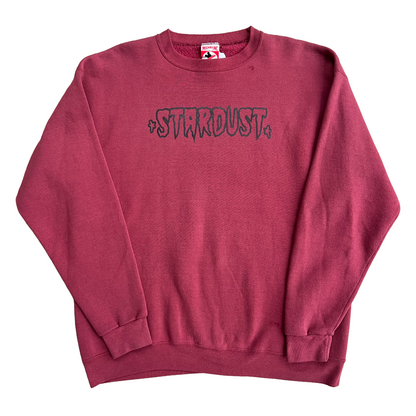 Stardust Skate Shop Cramps Text / Spider Web Vintage Mickey, Inc Pullover Crewneck Sweatshirt 044 & 042 Heather Red / Black