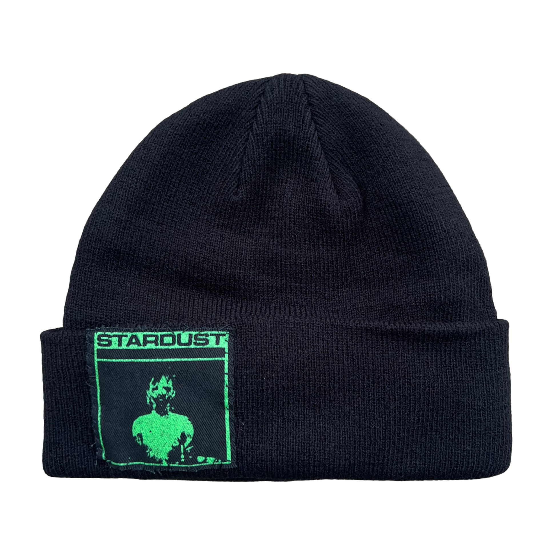 Stardust Patch Cuffed Beanie Mask 023 Black / Slime Green