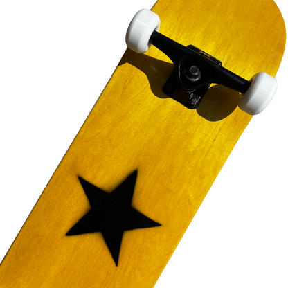 Stardust Skate Shop Yellow Veneer / Matte Black Star Full Size Pre-Built Complete Entry Level Skateboard 8.25" x 31.5"