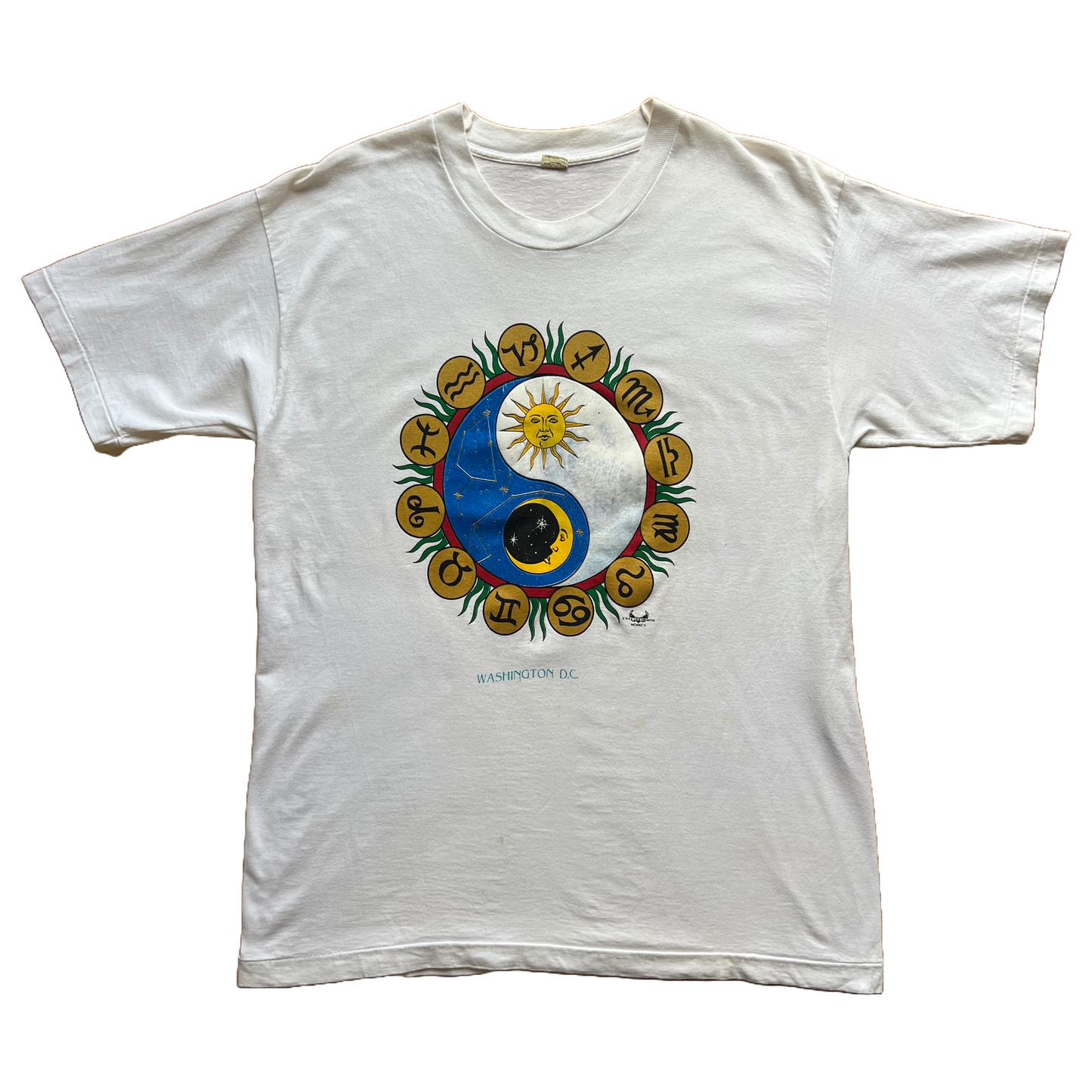 Vintage 1990s Washington D.C. Yin Yang Astrology Tee - Large - White