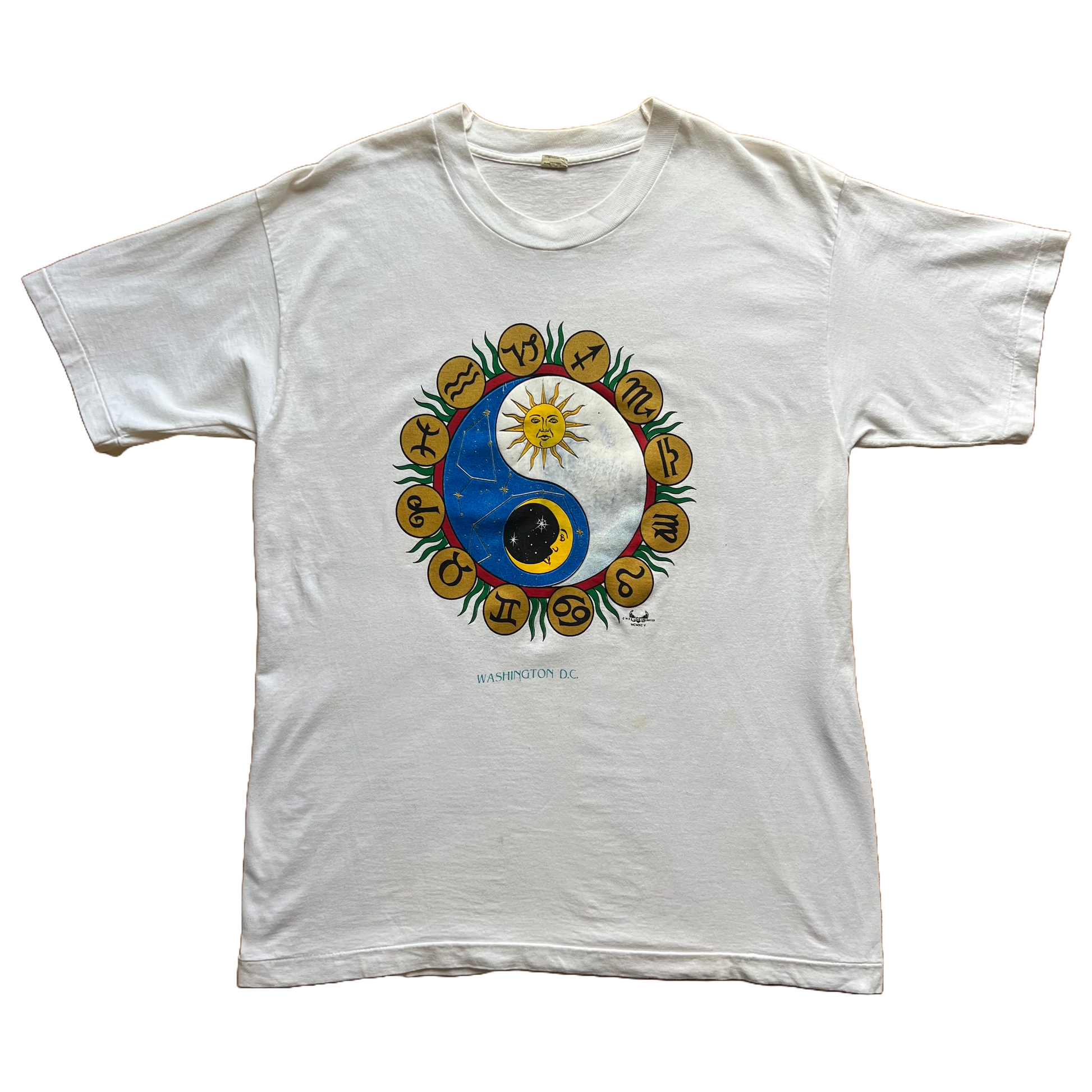 Vintage 1990s Washington D.C. Yin Yang Astrology Tee - Large - White