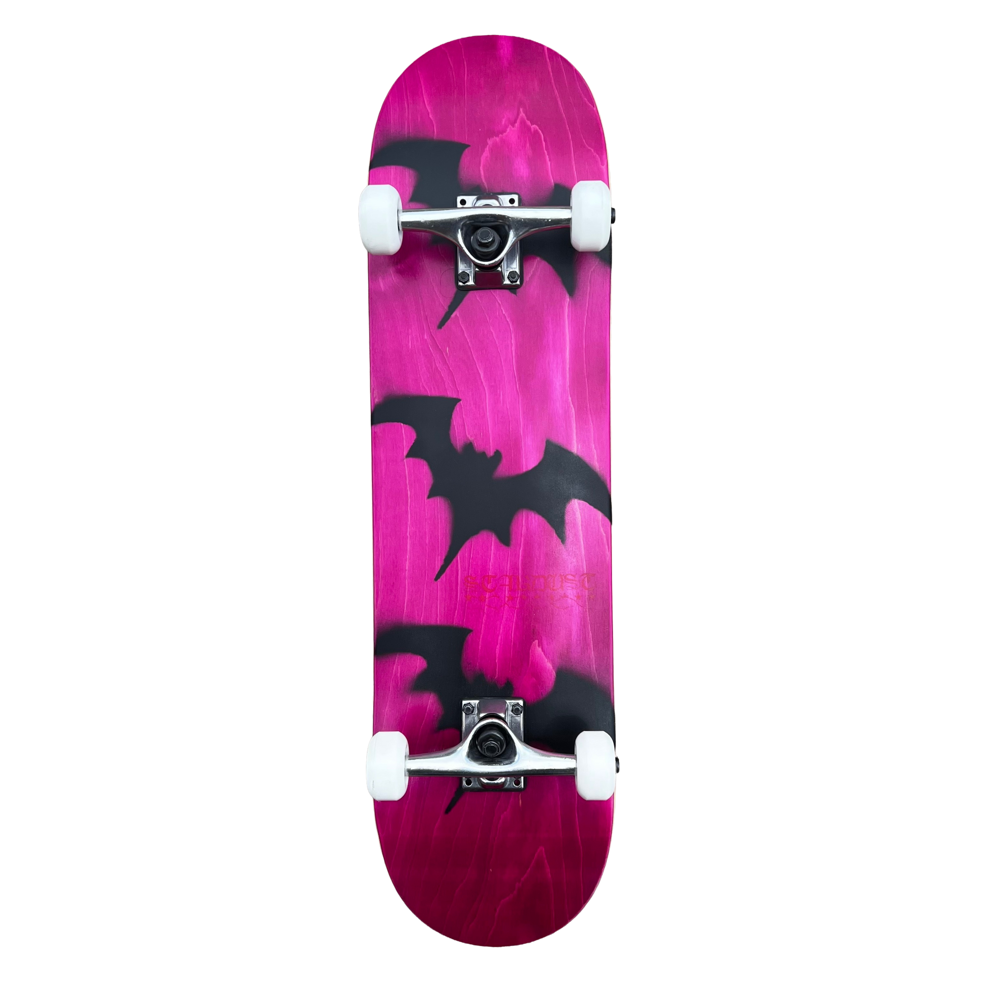 Stardust Skate Shop Tri-Bat Blackletter Full Size Pre-Built Complete Entry Level Skateboard 8.25" x 32.0" Pink Veneer / Flat Black / Bright Red