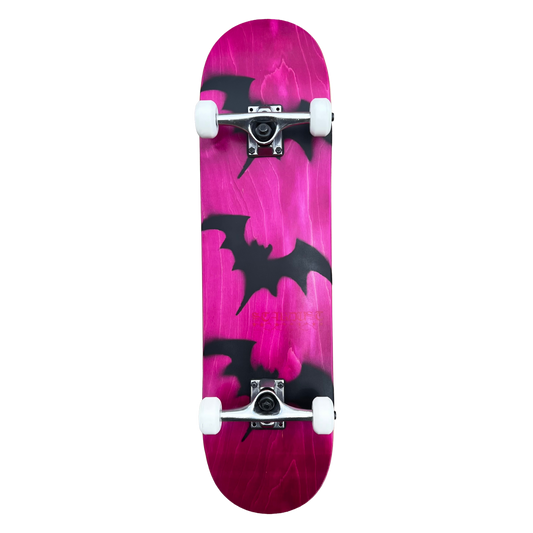 Stardust Skate Shop Tri-Bat Blackletter Full Size Pre-Built Complete Entry Level Skateboard 8.25" x 32.0" Pink Veneer / Flat Black / Bright Red