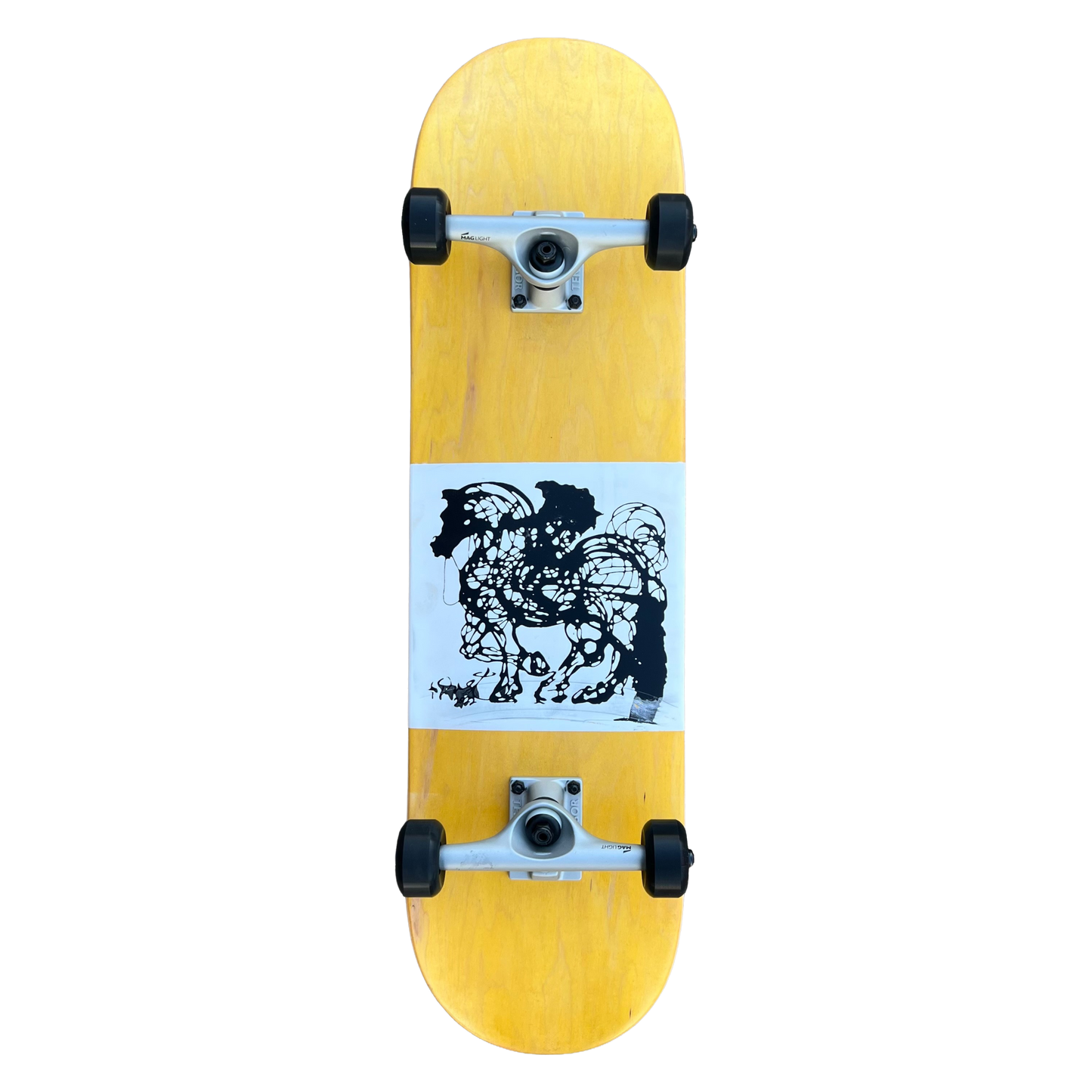 Stardust Skate Shop Dalinean Horse 013 Pre-Built Complete Entry Level Skateboard 8.375" x 32.25" Yellow Veneer / White / Matte Black (Standard Cut)