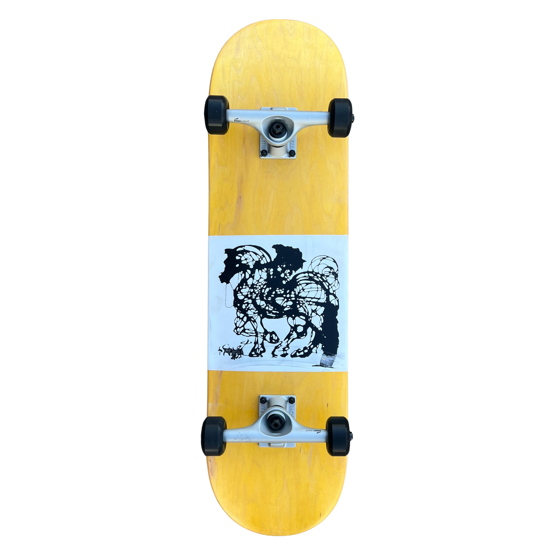 Stardust Skate Shop Dalinean Horse 013 Pre-Built Complete Entry Level Skateboard 8.375" x 32.25" Yellow Veneer / White / Matte Black (Standard Cut)