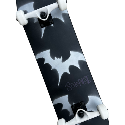 Stardust Skate Shop Tri-Bat Wanderlust Mid Size Pre-Built Complete Entry Level Skateboard 7.75" x 31.25" Flat Black / Metallic Silver / Purple Shimmer