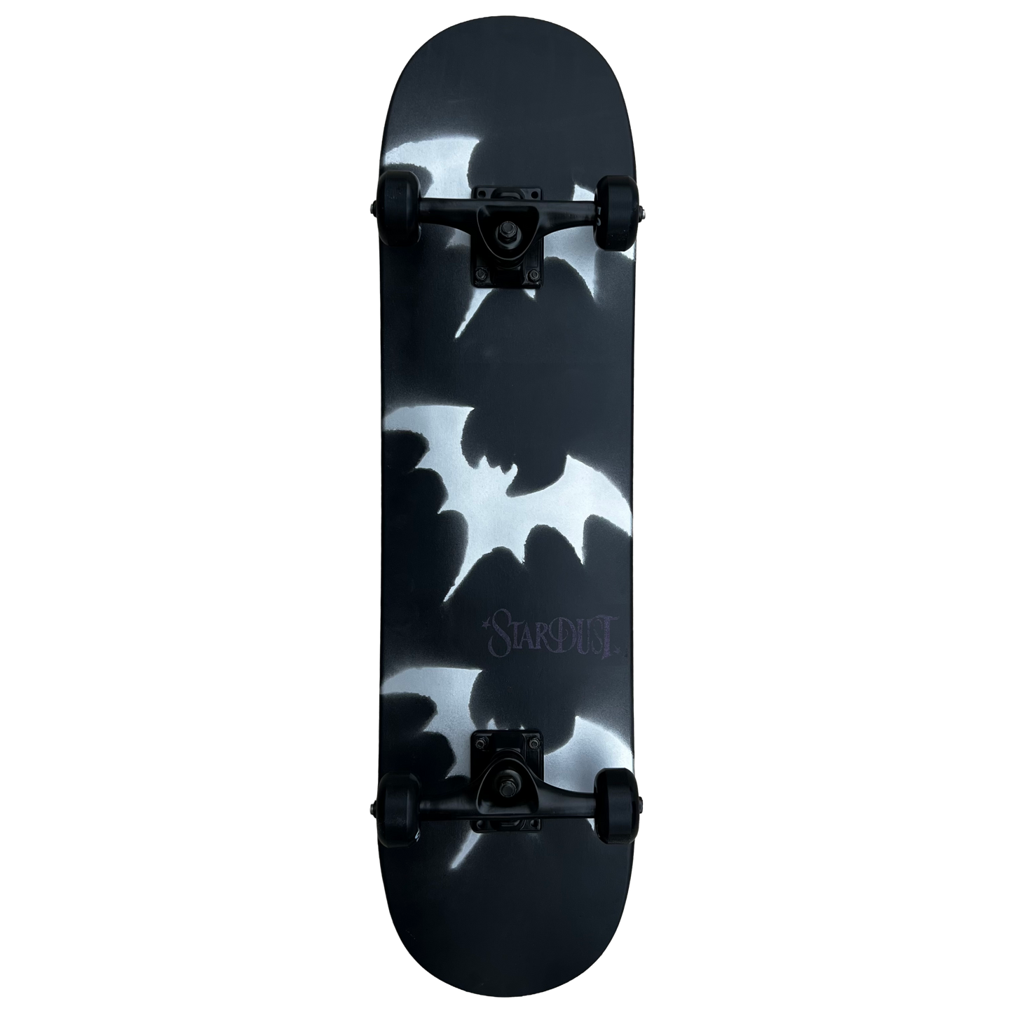 Stardust Skate Shop Tri-Bat Wanderlust Full Size Pre-Built Complete Entry Level Skateboard 8.0" x 31.75" Flat Black / Metallic Silver / Purple Shimmer