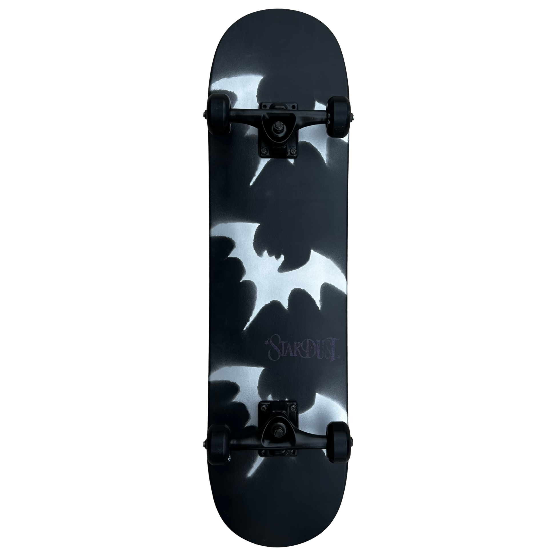 Stardust Skate Shop Tri-Bat Wanderlust Full Size Pre-Built Complete Entry Level Skateboard 8.0" x 31.75" Flat Black / Metallic Silver / Purple Shimmer