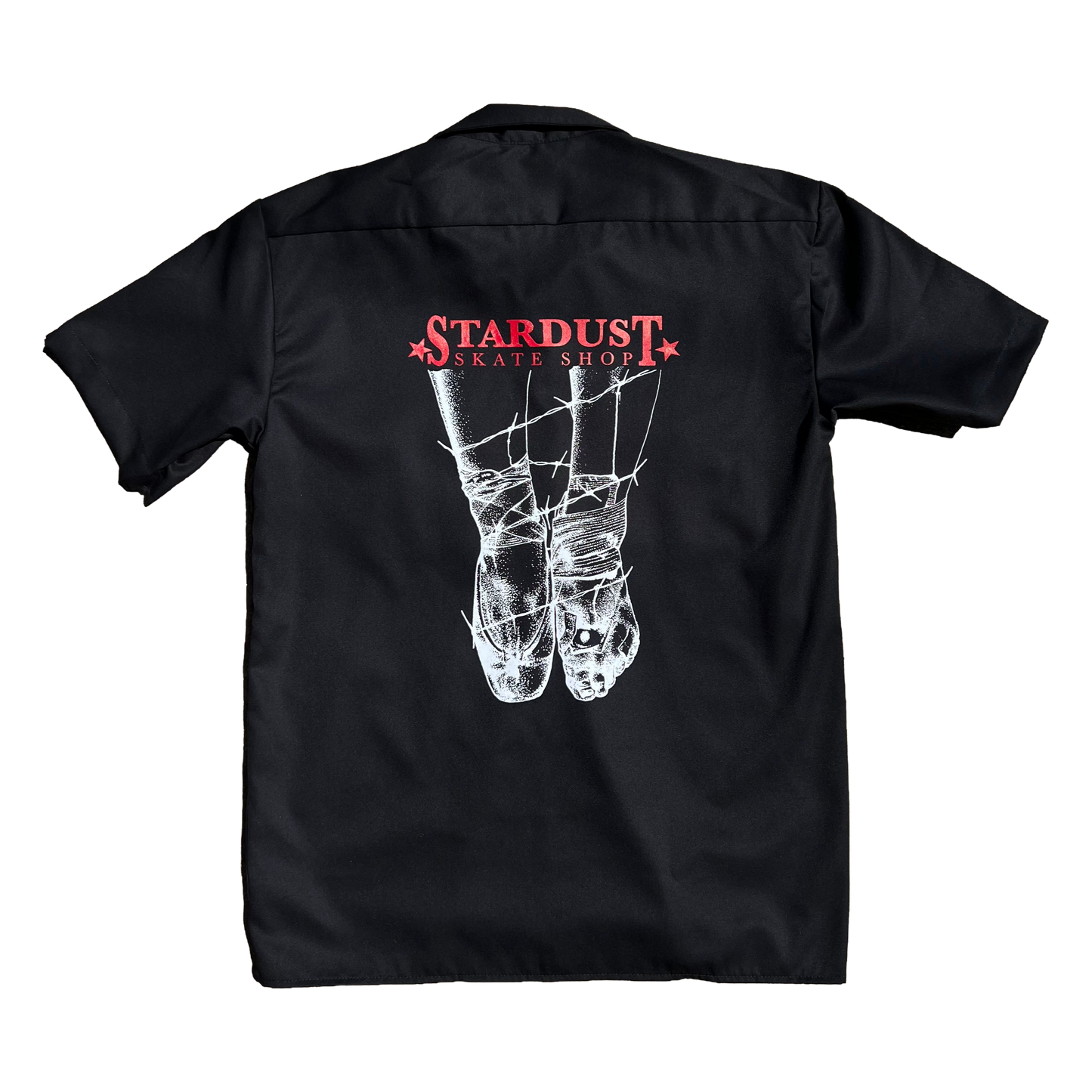 Stardust Skate Shop "Ballerina" Dickies Screenprinted Short Sleeve Work Shirt 034 Black / Bright Red / White