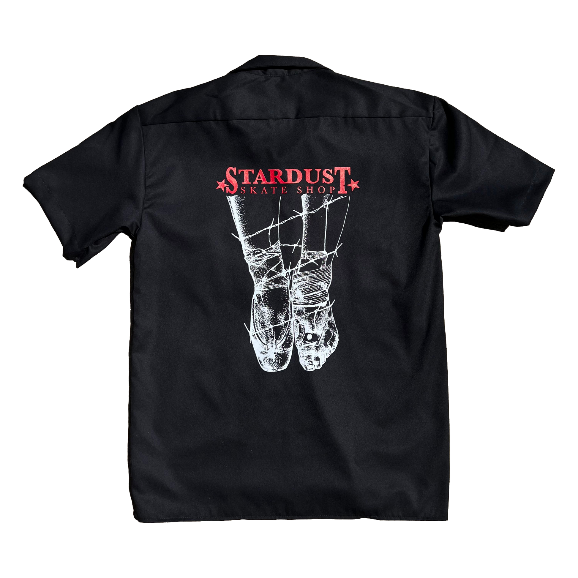 Stardust Skate Shop "Ballerina" Dickies Screenprinted Short Sleeve Work Shirt 034 Black / Bright Red / White