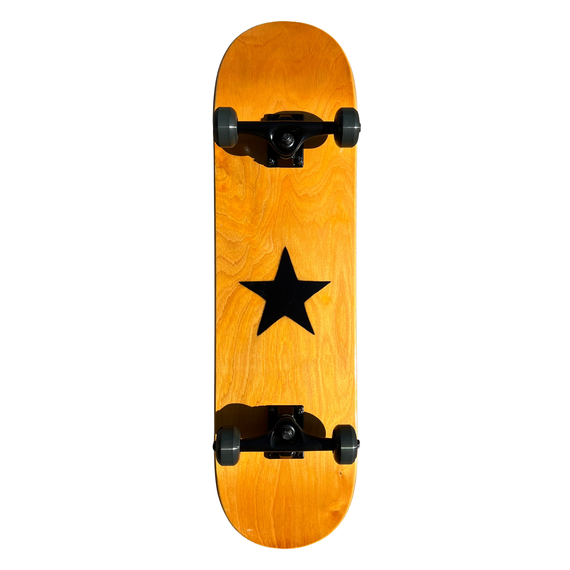 Stardust Skate Shop Orange Veneer / Matte Black Star Full Size Pre-Built Complete Entry Level Skateboard 8.38" x 31.8"
