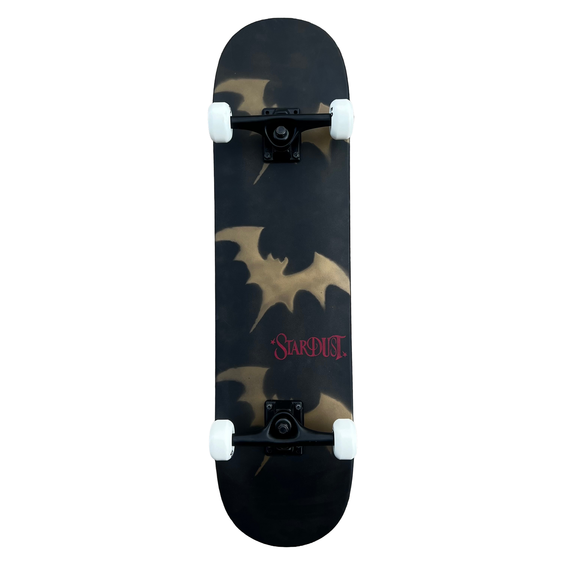 Stardust Skate Shop Tri-Bat Wanderlust Full Size Pre-Built Complete Entry Level Skateboard 8.0" x 31.75" Flat Black With Metallic Gold Patina  / Metallic Gold / Bright Red