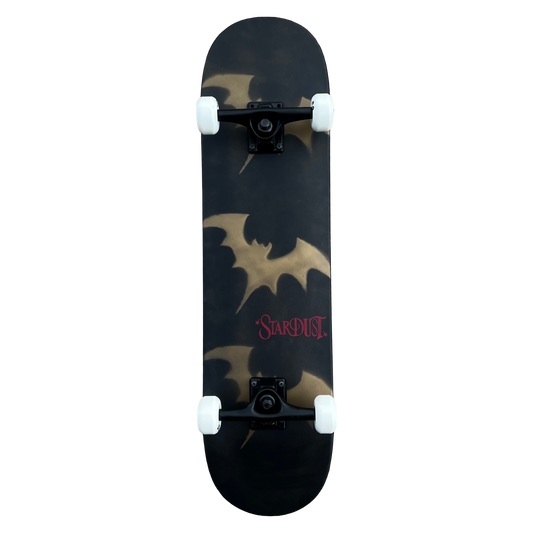 Stardust Skate Shop Tri-Bat Wanderlust Full Size Pre-Built Complete Entry Level Skateboard 8.0" x 31.75" Flat Black With Metallic Gold Patina  / Metallic Gold / Bright Red