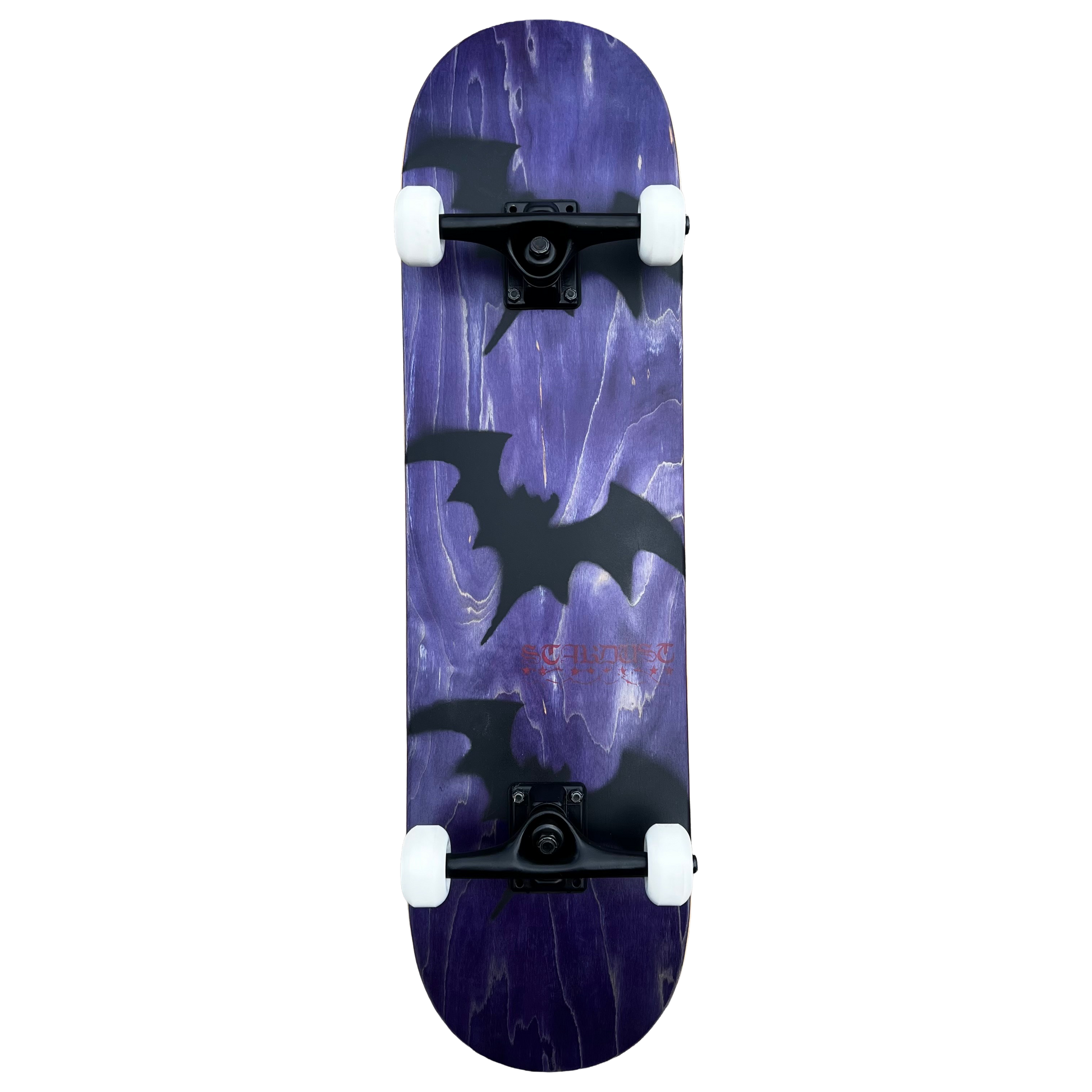 Stardust Skate Shop Tri-Bat Blackletter Full Size Pre-Built Complete Entry Level Skateboard 8.25" x 32.0" Purple Veneer / Flat Black / Bright Red