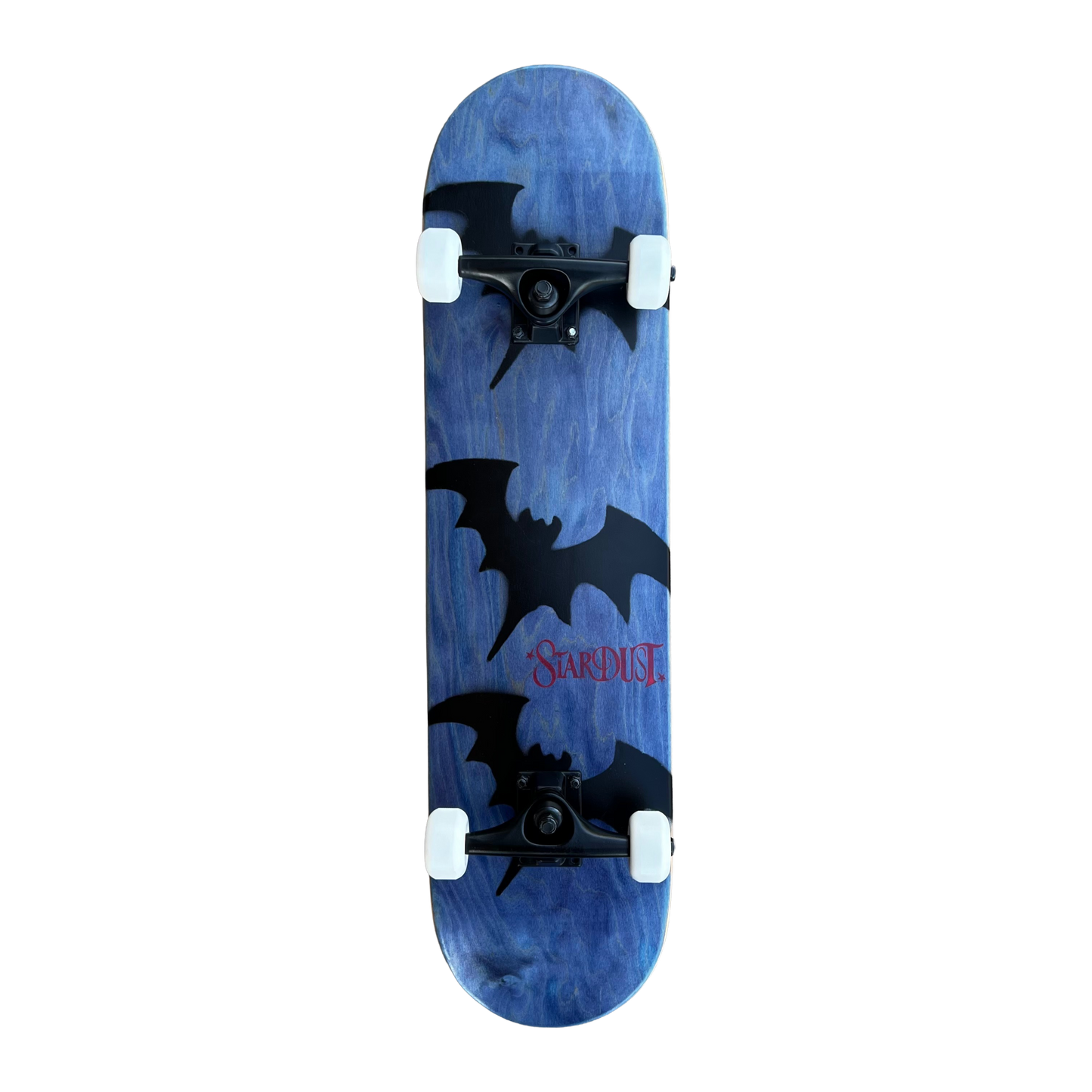 Stardust Skate Shop Tri-Bat Wanderlust Mid Size Pre-Built Complete Entry Level Skateboard 7.75" x 31.5" Blue Veneer / Satin Black / Bright Red