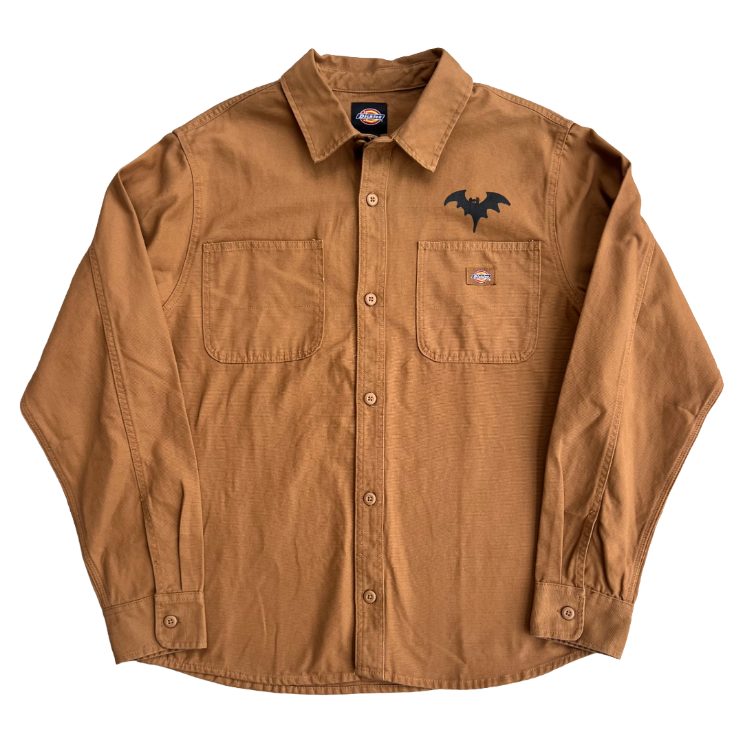 Stardust Bat / Spider Web Dickies Duck Canvas Relaxed Fit Long Sleeve Utility Shirt 041 & 042 Stonewashed Brown Duck / Black