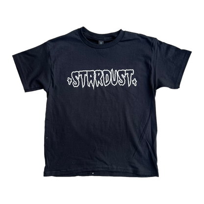 Stardust Skate Shop Cramps Text & Spider Web Youth Tee 044 & 042 Black / Metallic Silver