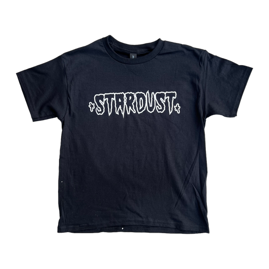 Stardust Skate Shop Cramps Text & Spider Web Youth Tee 044 & 042 Black / Metallic Silver