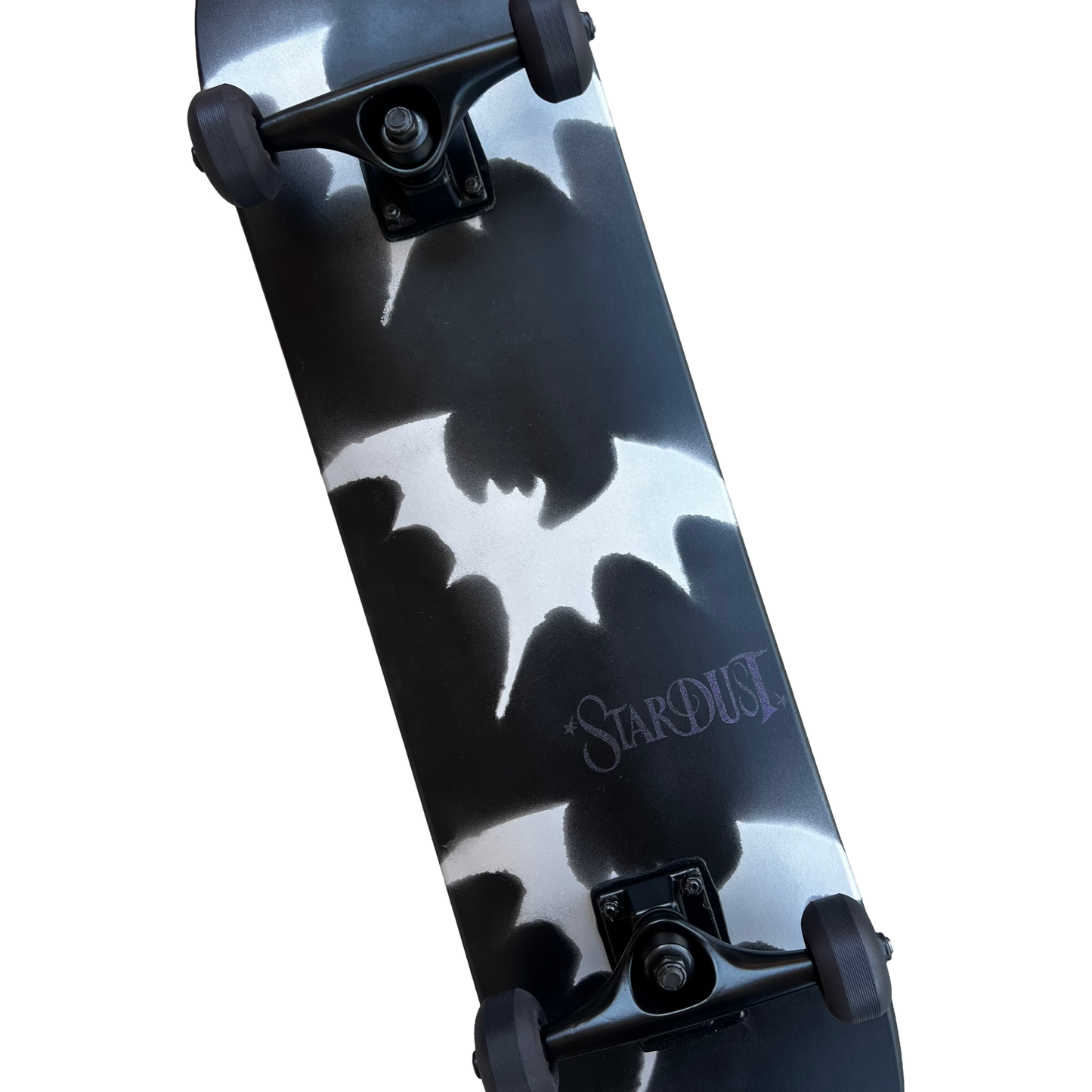 Stardust Skate Shop Tri-Bat Wanderlust Mid Size Pre-Built Complete Entry Level Skateboard 7.75" x 31.25" Flat Black / Metallic Silver / Purple Shimmer