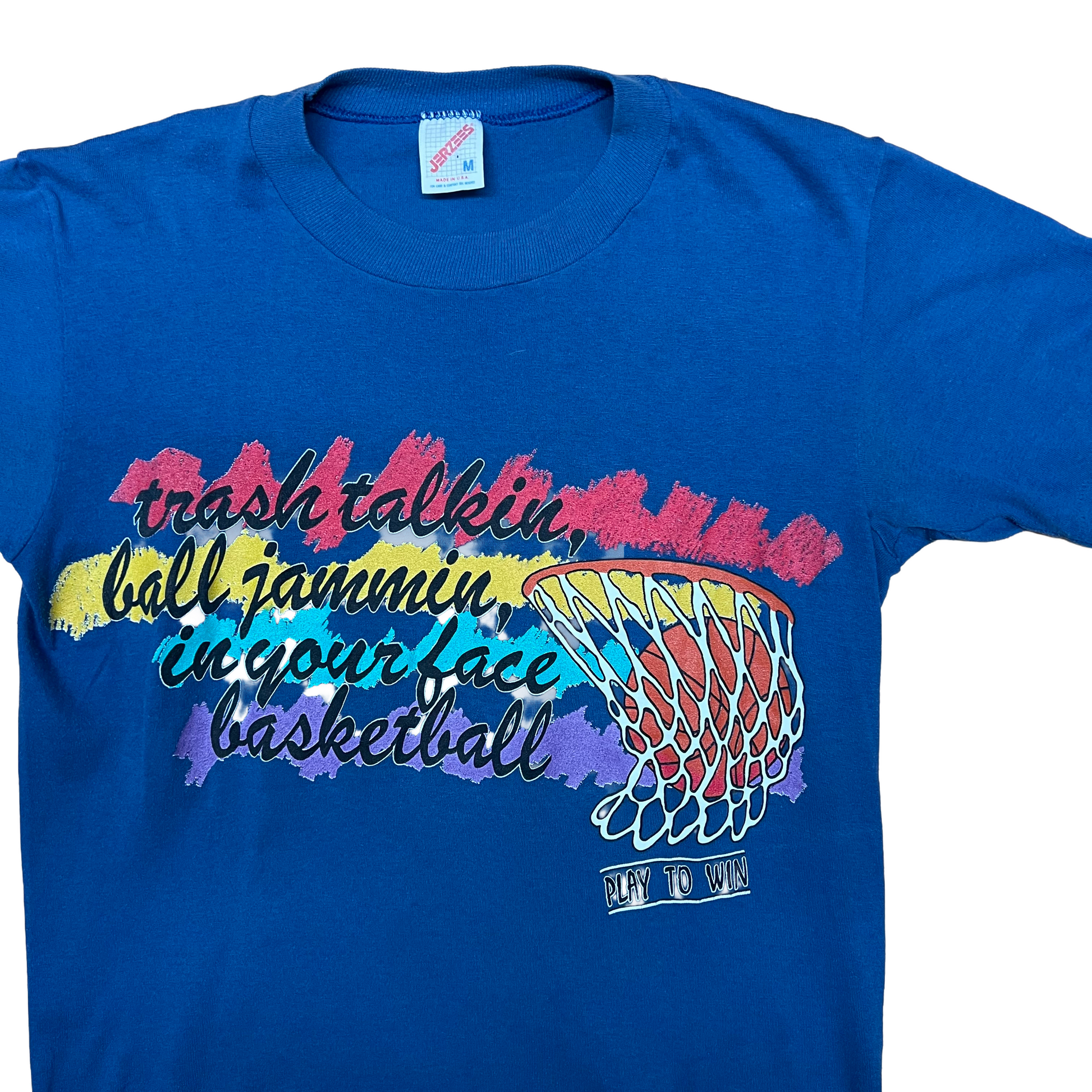 Vintage ~1990s Trash Talkin' Basketball Tee - Small - Blue