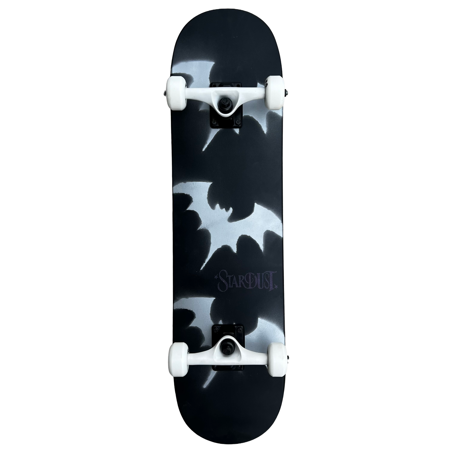 Stardust Skate Shop Tri-Bat Wanderlust Mid Size Pre-Built Complete Entry Level Skateboard 7.75" x 31.25" Flat Black / Metallic Silver / Purple Shimmer