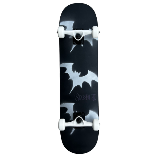 Stardust Skate Shop Tri-Bat Wanderlust Mid Size Pre-Built Complete Entry Level Skateboard 7.75" x 31.25" Flat Black / Metallic Silver / Purple Shimmer