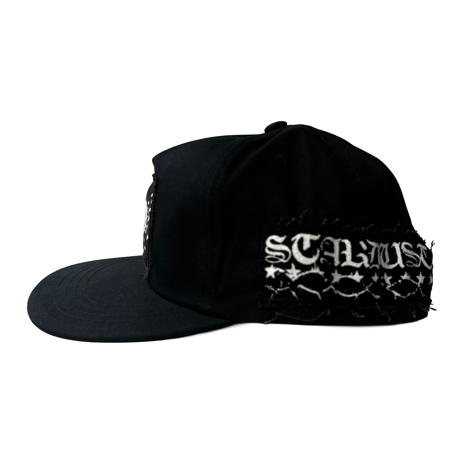 Stardust Patch Mash Ups Snapback Hat Devil Man 018 & Blackletter 040 Black / White