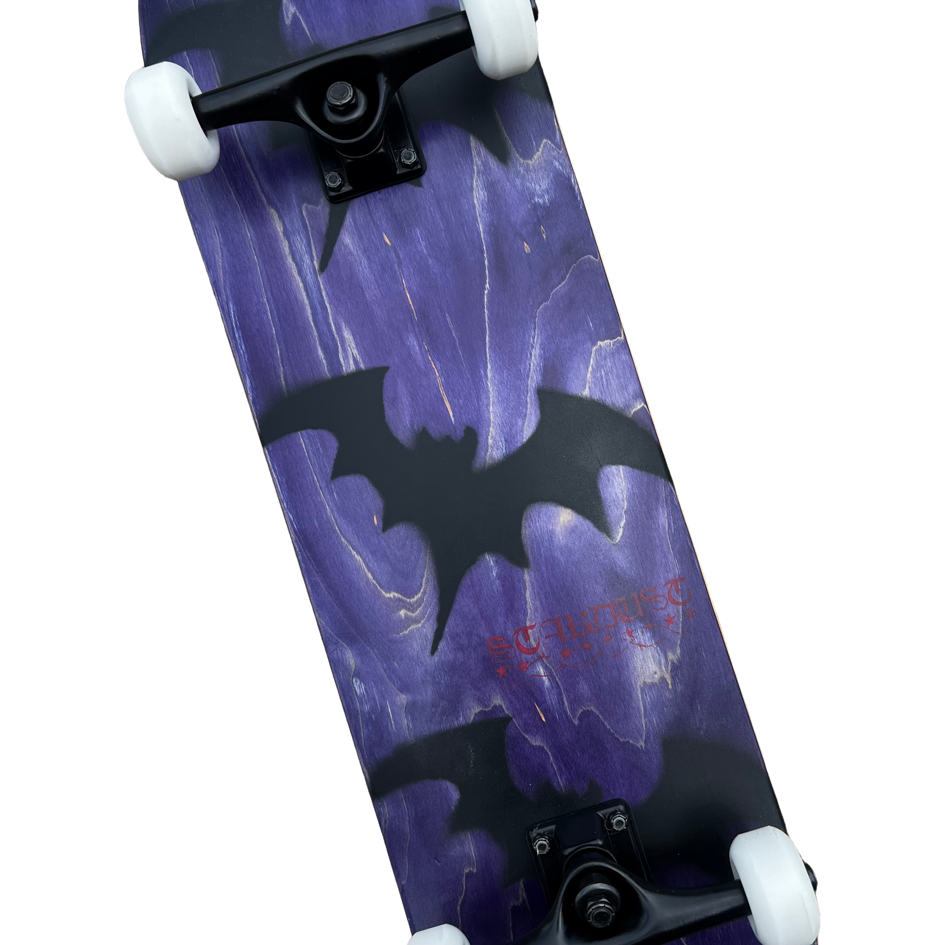 Stardust Skate Shop Tri-Bat Blackletter Full Size Pre-Built Complete Entry Level Skateboard 8.25" x 32.0" Purple Veneer / Flat Black / Bright Red