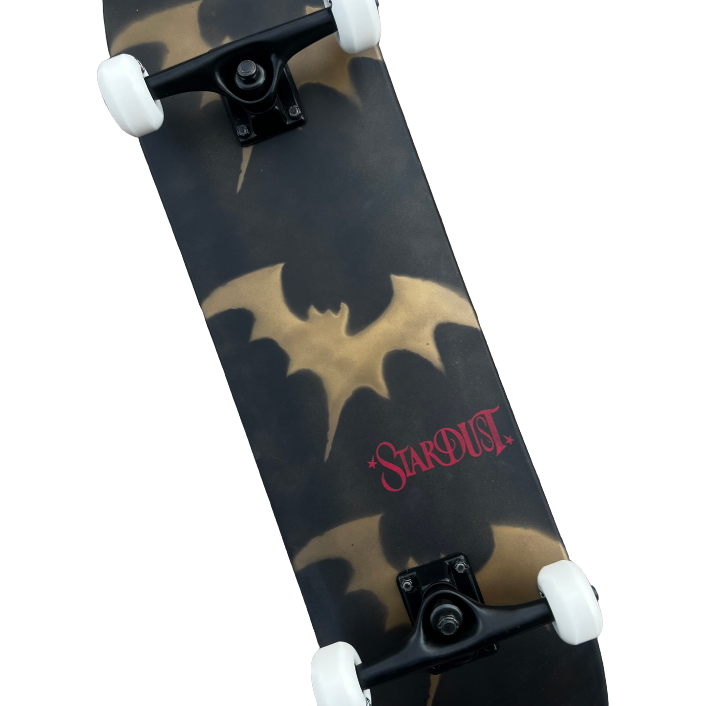 Stardust Skate Shop Tri-Bat Wanderlust Full Size Pre-Built Complete Entry Level Skateboard 8.0" x 31.75" Flat Black With Metallic Gold Patina  / Metallic Gold / Bright Red