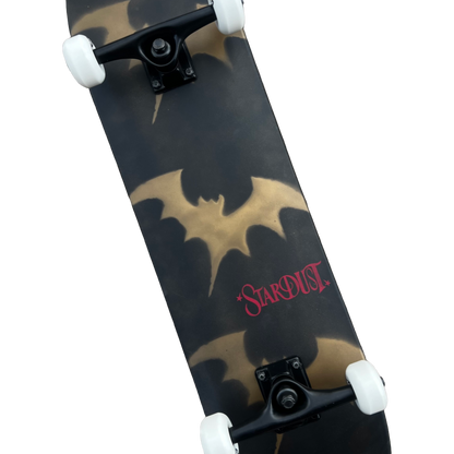 Stardust Skate Shop Tri-Bat Wanderlust Full Size Pre-Built Complete Entry Level Skateboard 8.0" x 31.75" Flat Black With Metallic Gold Patina  / Metallic Gold / Bright Red