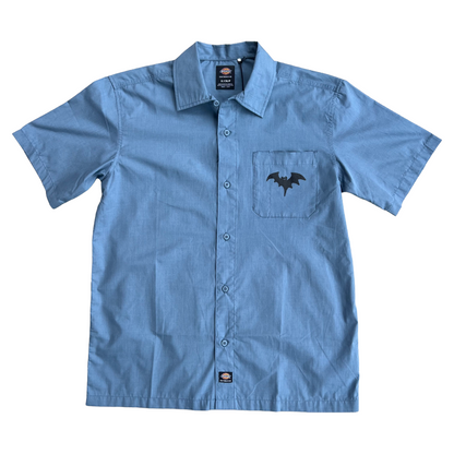 Stardust Bat / Spider Web Dickies Skateboarding Waynesboro Short Sleeve Shirt 041 & 042 Coronet Blue Chambray / Black