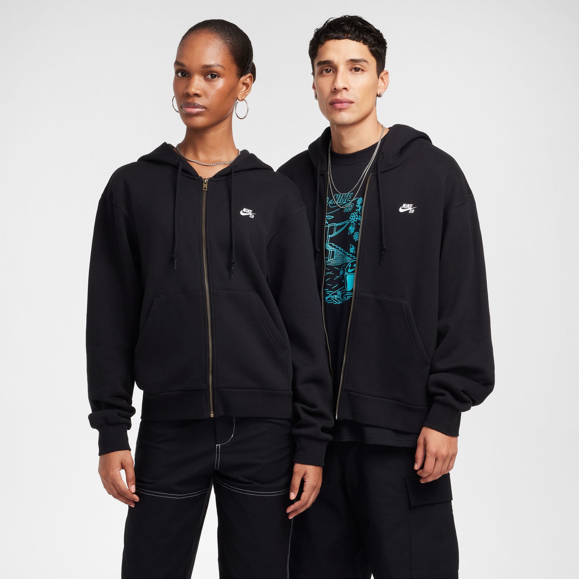 Nike SB Full Zip Fleece Skate Hoody Black / White FZ8796-010