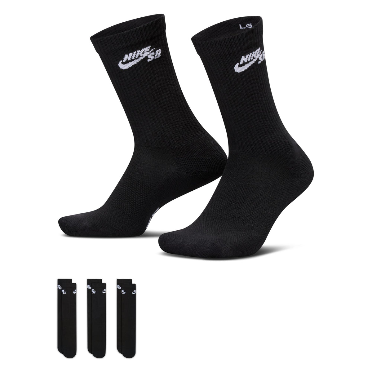 Nike SB Everyday Elevated Crew Socks 3 - Pack Black / White IR1328-900