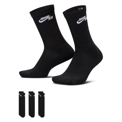 Nike SB Everyday Elevated Crew Socks 3 - Pack Black / White IR1328-900