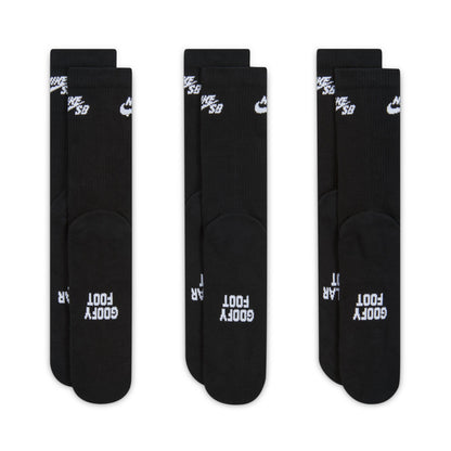 Nike SB Everyday Elevated Crew Socks 3 - Pack Black / White IR1328-900