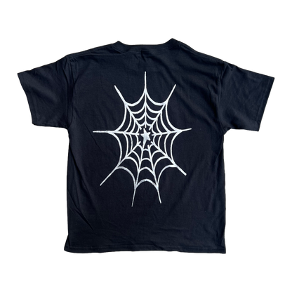 Stardust Skate Shop Cramps Text & Spider Web Youth Tee 044 & 042 Black / Metallic Silver